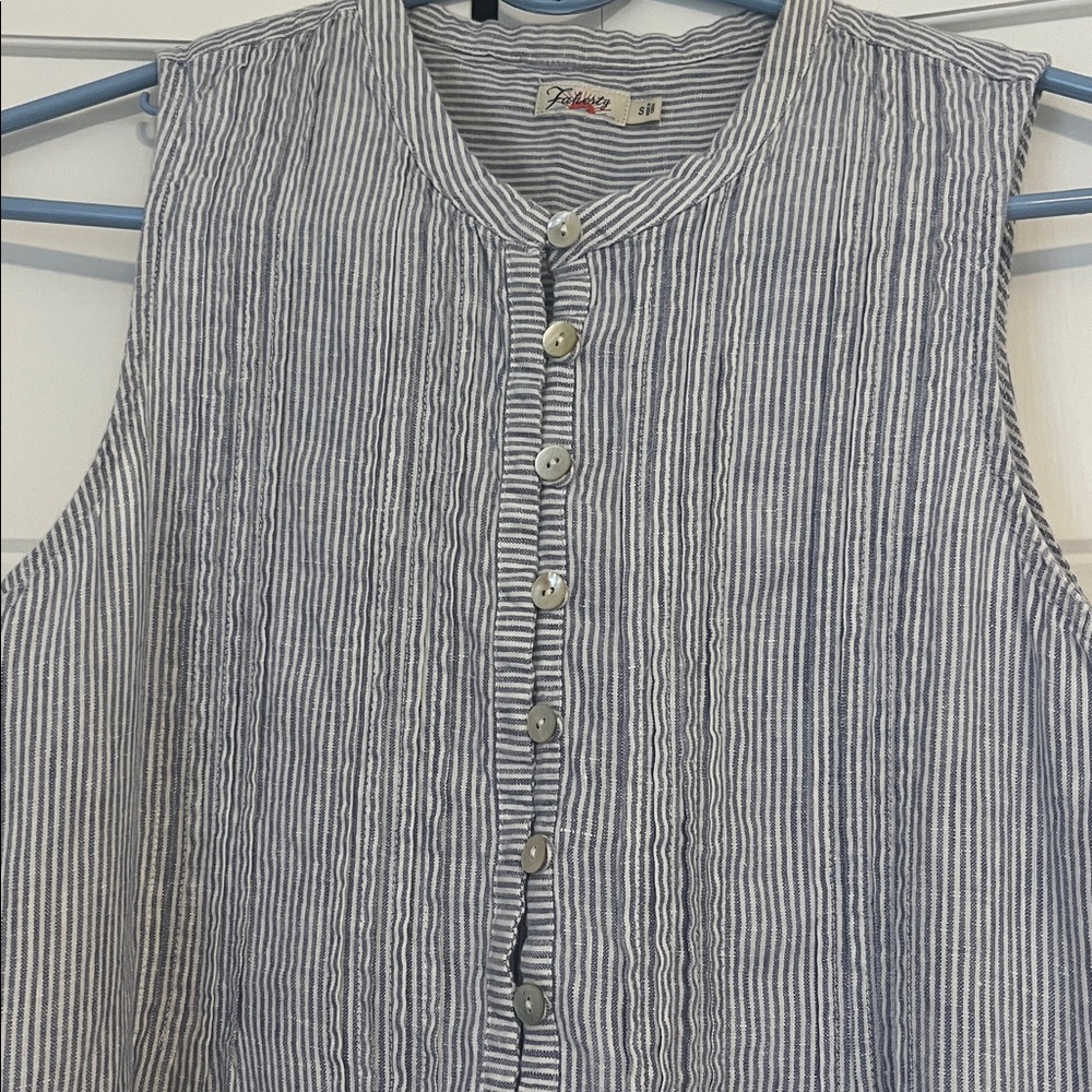 Faherty Isha 100% Linen Mini Dress blue and white stripe size S - Picture 3 of 8